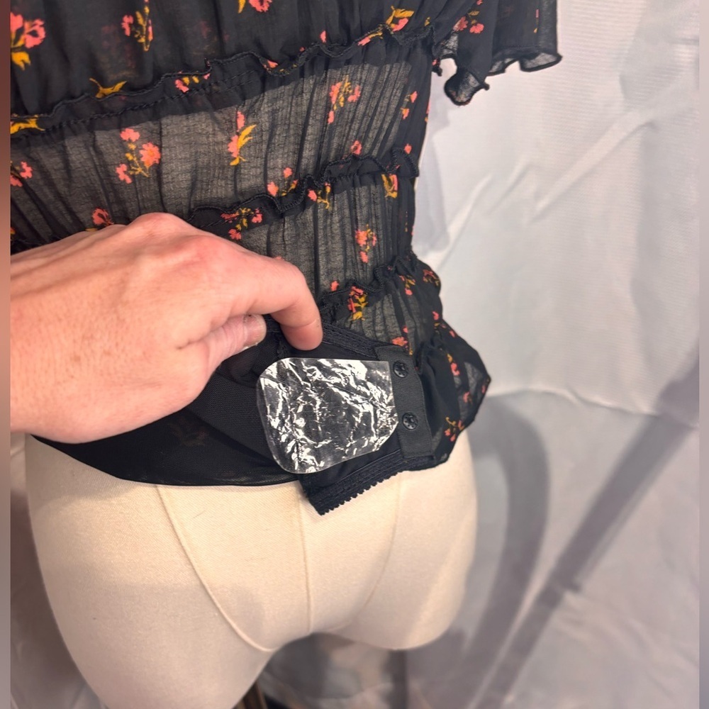 (NWT) Intimately Free People - Black Sheer Floral Ruffle Bodysuit - Picture 5 of 9